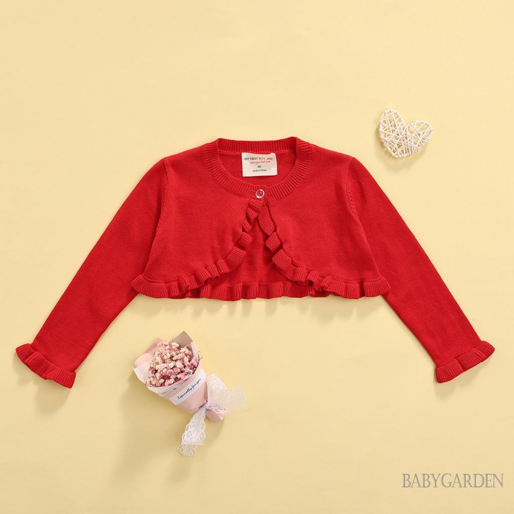 Áo Cardigan Dệt Kim Tay Dài Cổ Tròn Màu Trơn Cài Khuy Đơn Giản Cho Bé Gái 1-6 Tuổi
