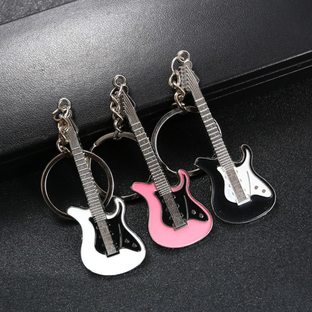 Móc khóa đàn Guitar JSJJING, Mặt dây chuyền túi hợp kim kẽm di động, Trang sức phong cách Hàn Quốc Bass Yếu tố âm nhạc Vòng chìa khóa xe Cặp đôi