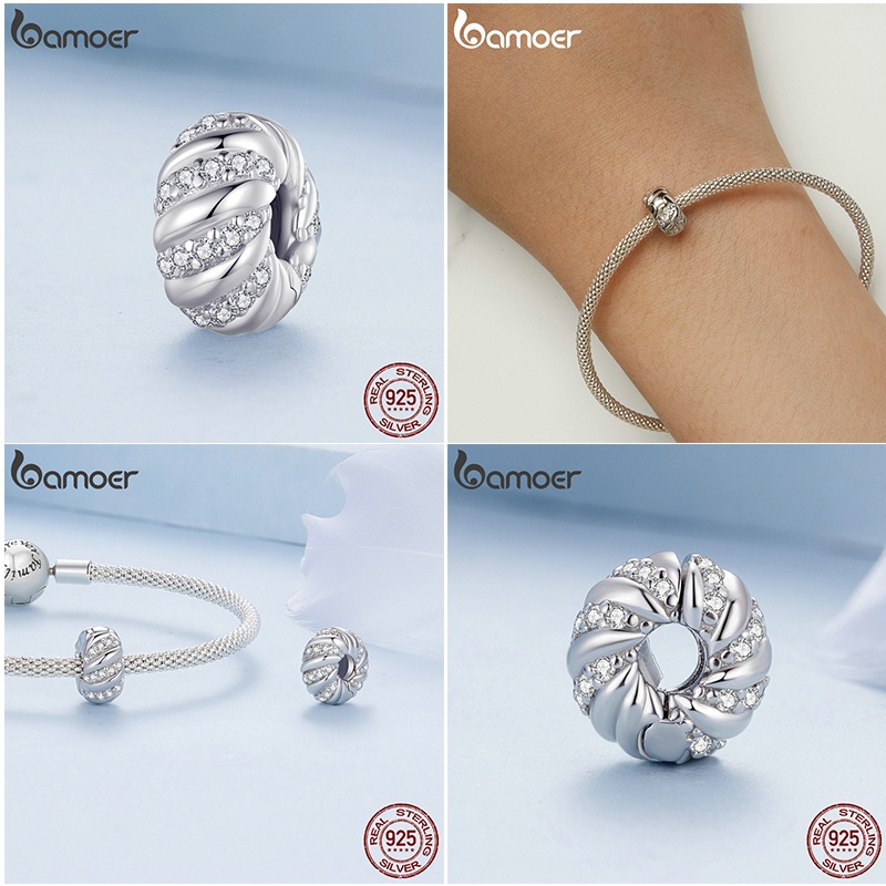 Hạt bạc 925 BAMOER hình lông vũ / chim công / hoa hồng / gấu thời trang cho nữ