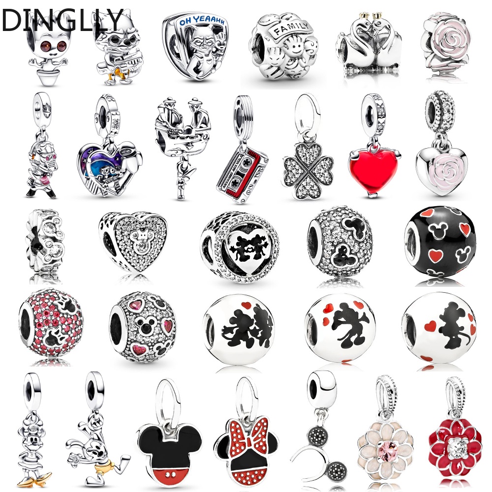 Hạt Xâu Chuỗi Màu Bạc Hình Hoạt Hình Mickey Minnie Groot Và Dahlias Dùng Làm Trang Sức DIY