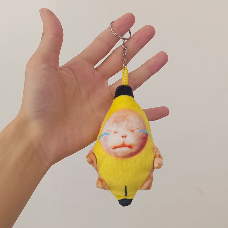 HK1 12CM Khóc Chuối Mèo Khóc Mèo meo Có Âm Thanh Ngộ nghĩnh Móc Khóa Búp Bê Mặt Dây Chuyền KH1