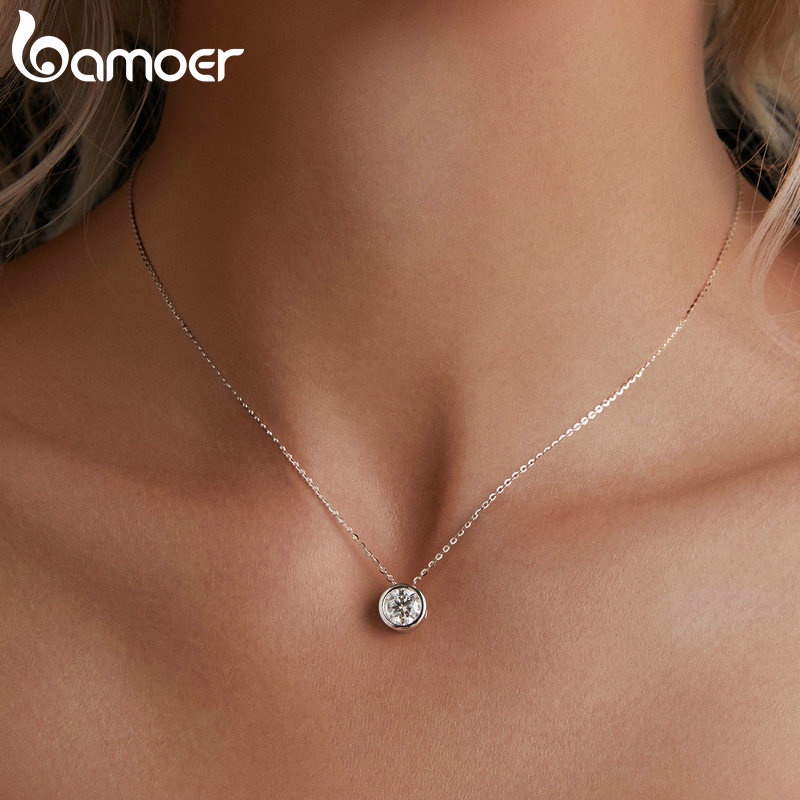 Bamoer Vòng cổ Bạc 925 VVS1 D Màu 1 Carat Moissanite Kiểm Tra 100% Chính Hãng MSN021