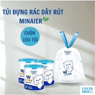 Combo cuộn 100 túi đựng rác Minaier có dây rút tự huỷ sinh học chịu nhiệt tiện lợi GD722-TRacHH
