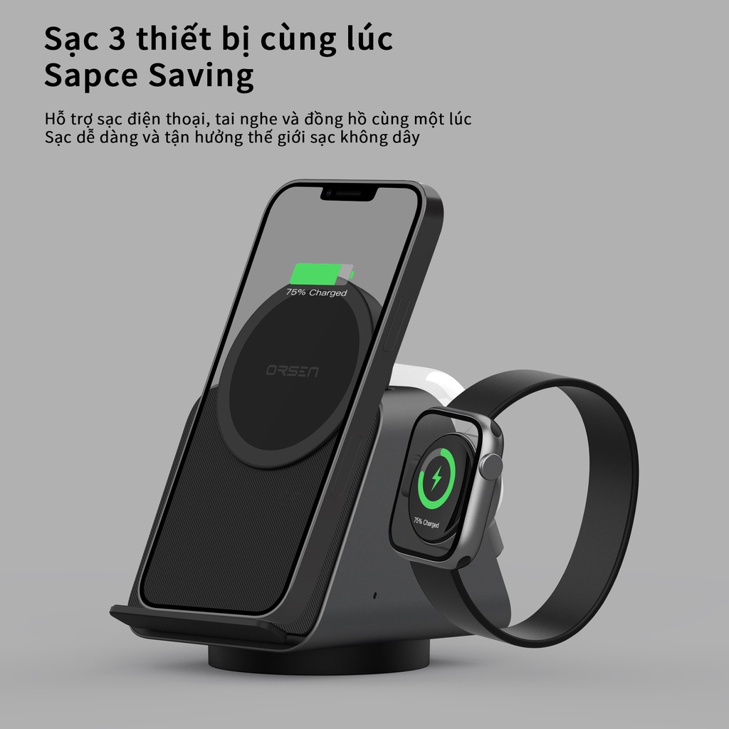 Đế Sạc Không Dây Orsen W8 3 Trong 1 15W Có Nam Châm Chữ C Cho Đồng Hồ Thông Minh | BigBuy360 - bigbuy360.vn
