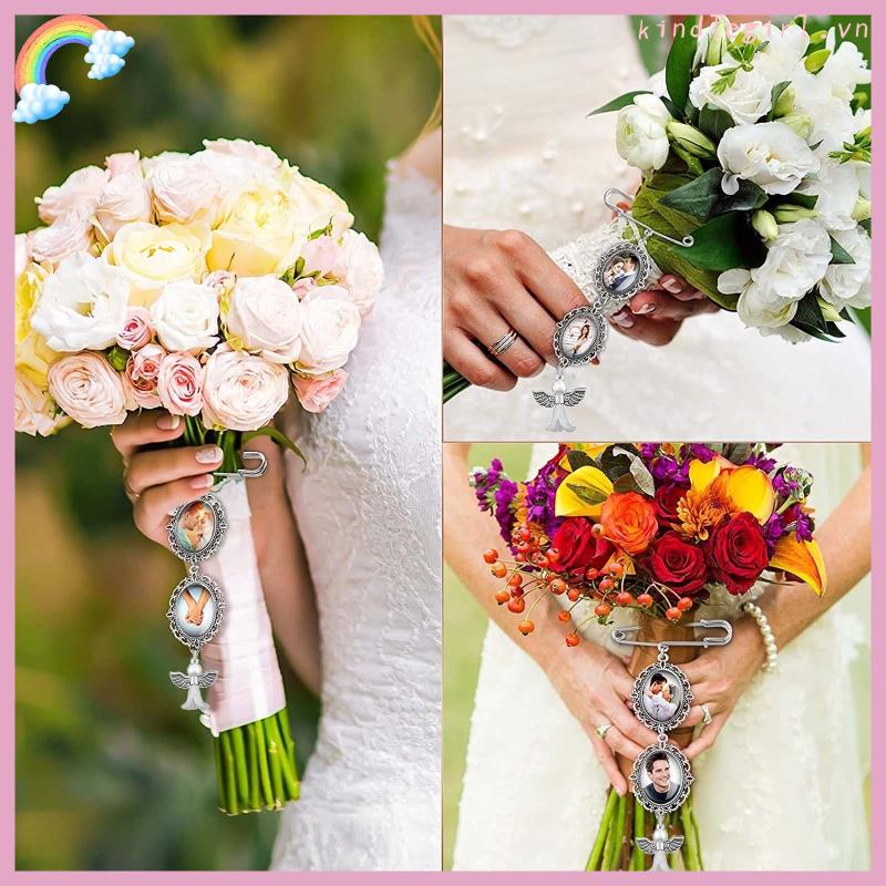 King white angel wedding bouquet photo charm pin lacy oval bridal charm dễ làm