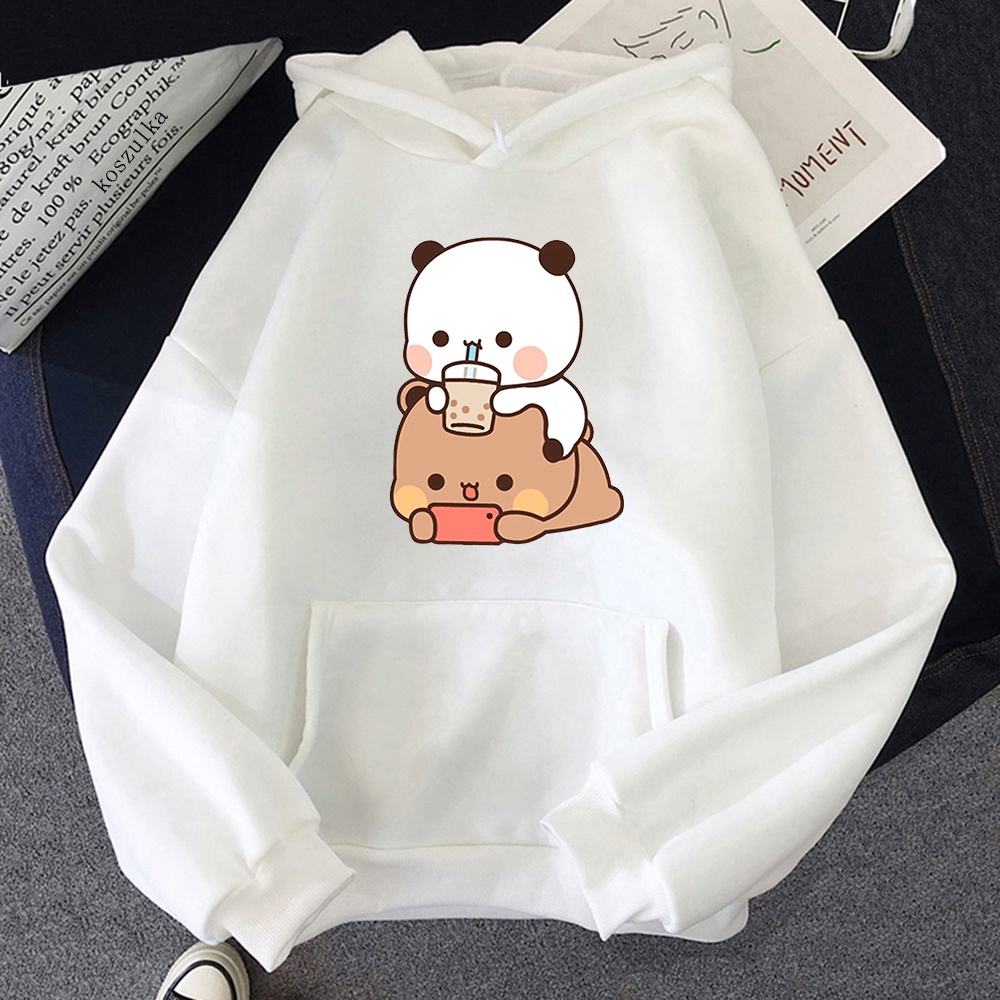 Bubu và dudu hoodie phụ nữ đồ họa thẩm mỹ vui nhộn kawaii bubble tea hoodies unisex anime harajuku vintage áo len chui đầu