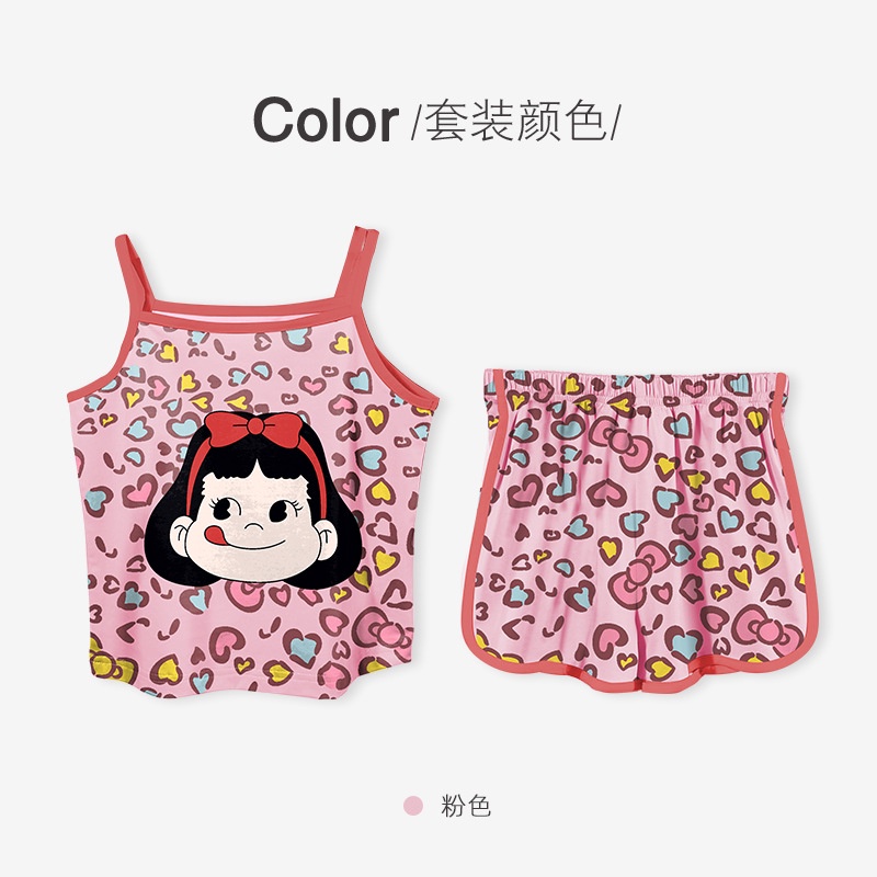 Bé Gái Suspender Quần Short Bộ Đồ Ngủ Size 90-140 Mỏng Hoạt Hình Dễ Thương Phù Hợp Với Nhà Quần Áo Trẻ Em Phong Cách Mới Ice Silk Hai Mảnh Phù Hợp Với U3MA