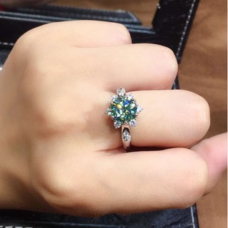 ⭐ Original full diamond blue green zircon moissanite diamond silver ring nữ trang sức hot-bán sang trọng