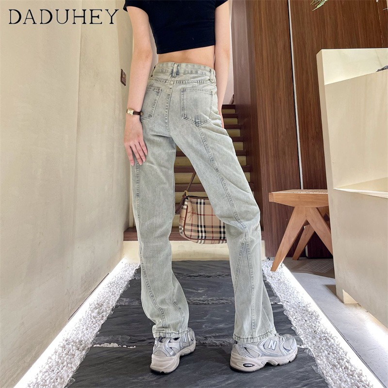 Ảnh Quần jean DADUHEY ống suông ghép nối màu nhạt phong cách Hàn Quốc mới thường ngày size lớn dành cho nữ 3