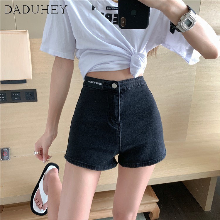 Ảnh Quần short denim DADUHEY size lớn kiểu chữ A co giãn cạp cao thời trang mới Hàn Quốc cho nữ 4