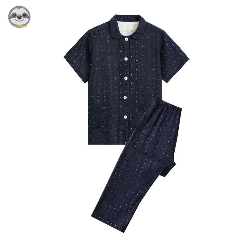 Phong Cách Nhật Bản muji Phong Cách / Áo Ngắn Tay / Quần Dài Hai Lớp Bằng cotton / Đồ Ngủ Dành Cho Cặp Đôi / Giản Dị