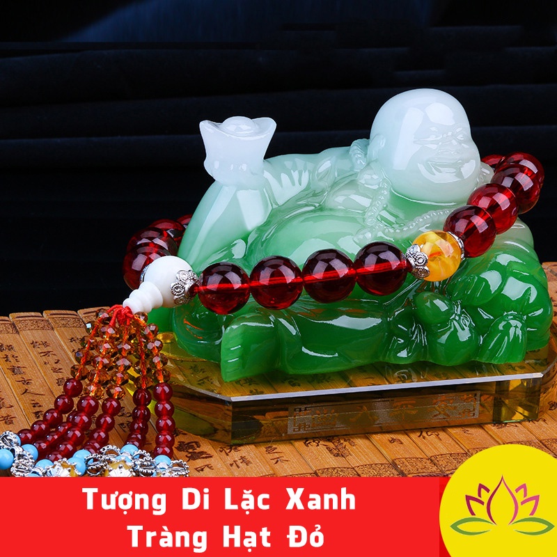 Set Tượng Phật Di Lặc Xanh Ngọc Kèm Chuỗi Hạt Và Nước Hoa Trang Trí Taplo Ô Tô - Để Bàn Làm Việc Bình An