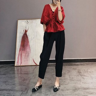 Mô hình cơ bản của Counter!Miyake Mùa Xuân Hè Mỏng Hơn Nhìn Phù Hợp Với Mắt Cá Chân Dài Bà Quần Rời Size Lớn Rob Har