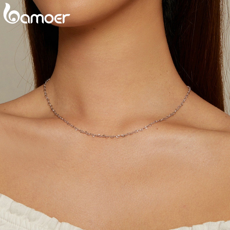 BAMOER Vòng cổ bạc 925 Mặt Trái Tim Độc Đáo Thời Trang SCA026