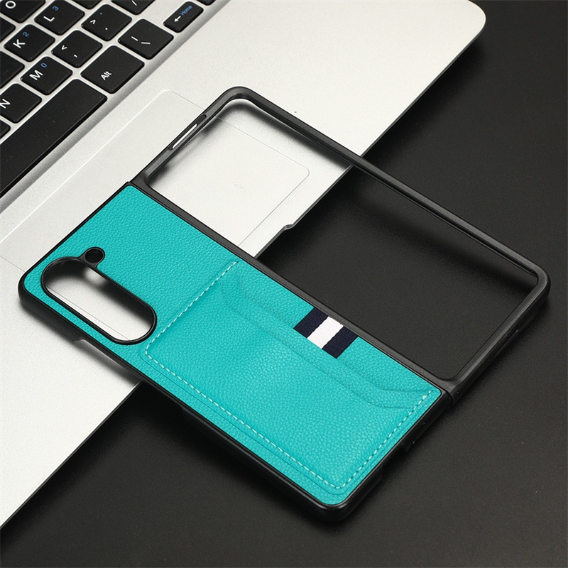 Ốp điện thoại da Clemence cho Samsung Galaxy Z Fold5/Fold4/Fold3/Fold6 5G kèm giá đỡ thẻ