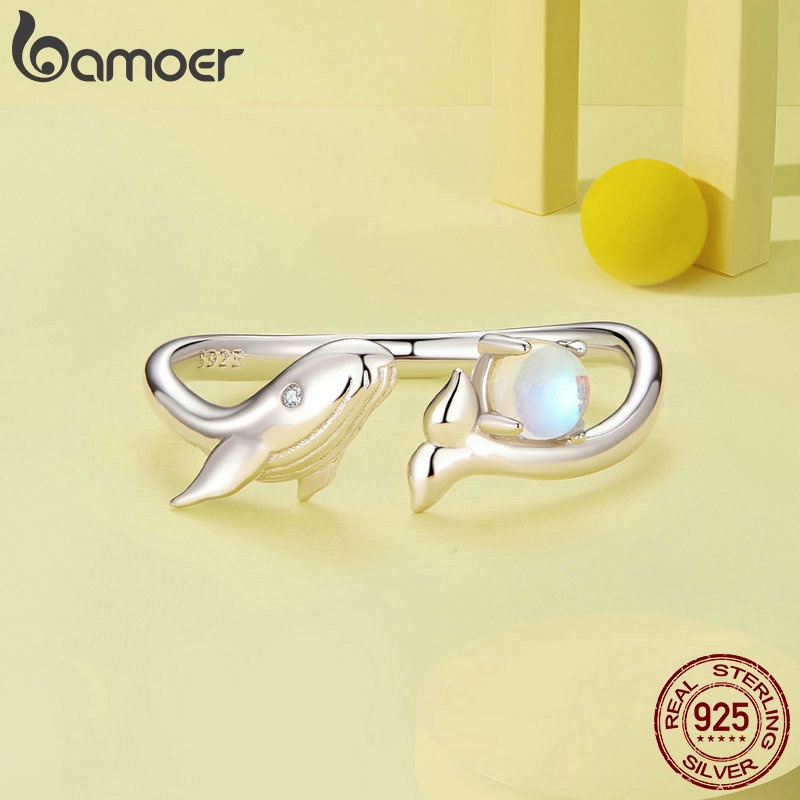 BAMOER Nhẫn Hở BạC 925 HìNh Cá Koi Và Cá Voi ThờI Trang Cho Nữ