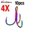 Phụ Kiện Chống Gỉ Sét 444 Chất Lượng Cao# 6# 8# 10# Set 10 Lưỡi Câu Cá Ba Lưỡi Bằng Thép Carbon Cao Cấp