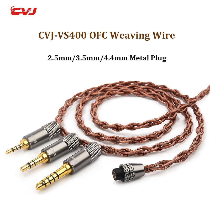 Dây Cáp Âm Thanh Lõi Kim Loại CVJ VS400 OFC 400 2.5 / 3.5 / 4.4mm 2Pin S Cho Tai Nghe KZ TRN