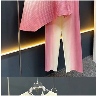Bộ Trang Phục Hai Mảnh Mùa Hè xiaoxiang Thời Trang Đơn Giản  miyake Xếp Ly Màu gradient Sống Động Sang Trọng