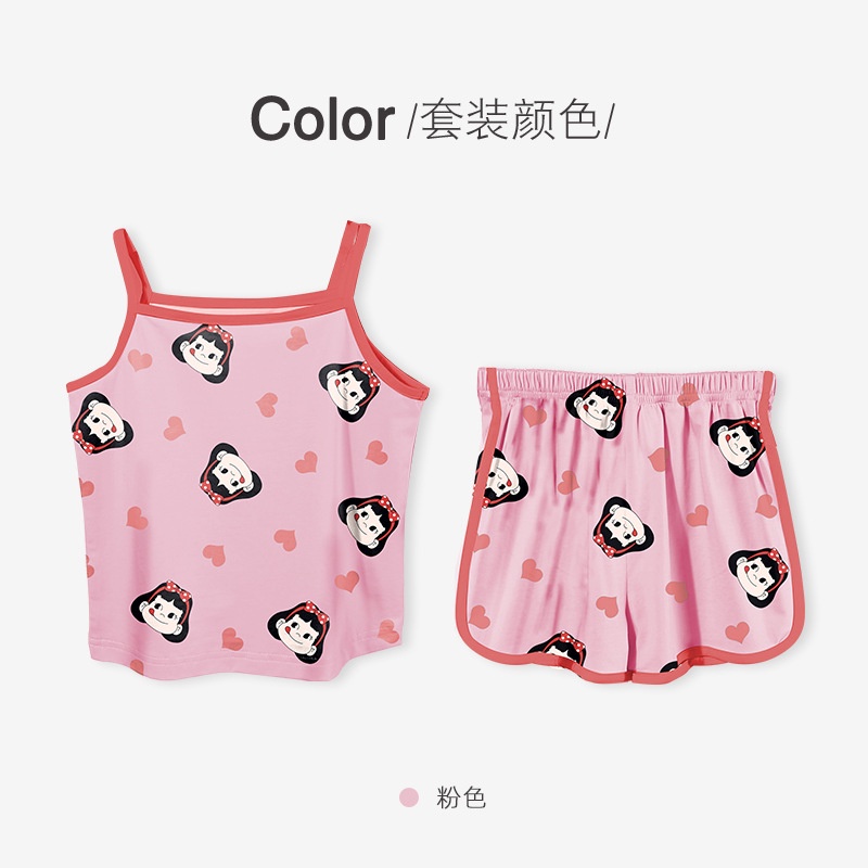 Bé Gái Suspender Quần Short Bộ Đồ Ngủ Size 90-140 Mỏng Hoạt Hình Dễ Thương Phù Hợp Với Nhà Quần Áo Trẻ Em Phong Cách Mới Ice Silk Hai Mảnh Phù Hợp Với U3MA