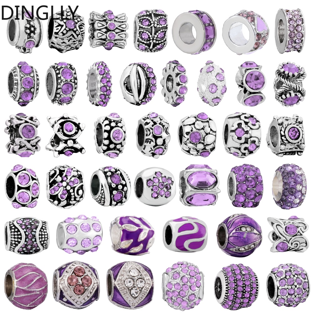 Hạt hợp kim dinglly màu tím rhinestone hạt tròn hạt cách ly hạt tròn ...