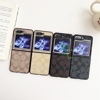 Bao da in hình cổ điển mỏng bao da samsung galaxy z flip 5 z flip 4 z flip 3 matte squares hình hoa vỏ cứng pc