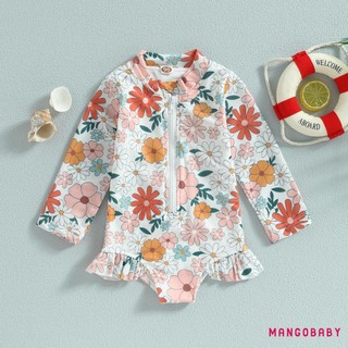 Mgg-kids Bé Gái Đồ Bơi Mùa Hè Hoa Dài Tay Dây Kéo Xù Áo liền quần Đồ Bơi Đi Biển Tắm Phù Hợp Với