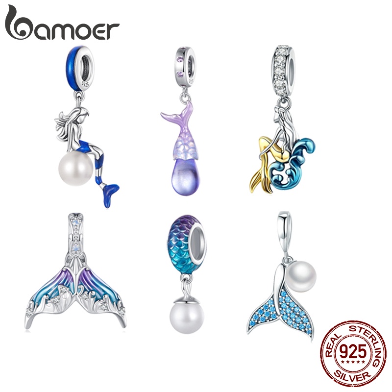 Mặt dây chuyền BAMOER bạc sterling 925 kiểu tiên cá thời trang cho nữ