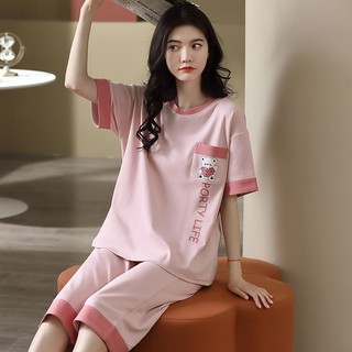 Bộ đồ ngủ cotton tay ngắn in hoạt hình dành cho nữ