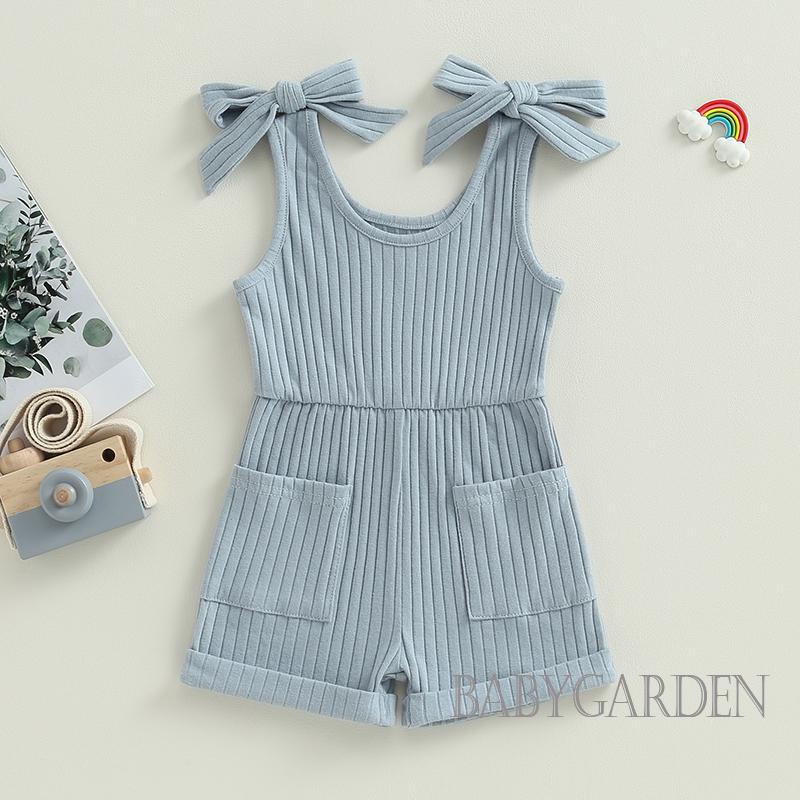 Bộ Áo Liền Quần Không Tay Màu Trơn Có Túi Dành Cho Bé Gái 6 Tháng-4 Tuổi
