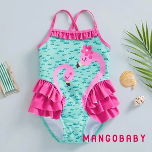 Bộ áo liền quần mùa hè cho bé gái MGG-Toddler Bikini, Bộ đồ bơi không tay in hình cá nhỏ Flamingo