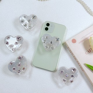 Giá Đỡ Điện Thoại Cầm Tay Màu Xám Trơn Đính Ngọc Trai Tình Yêu