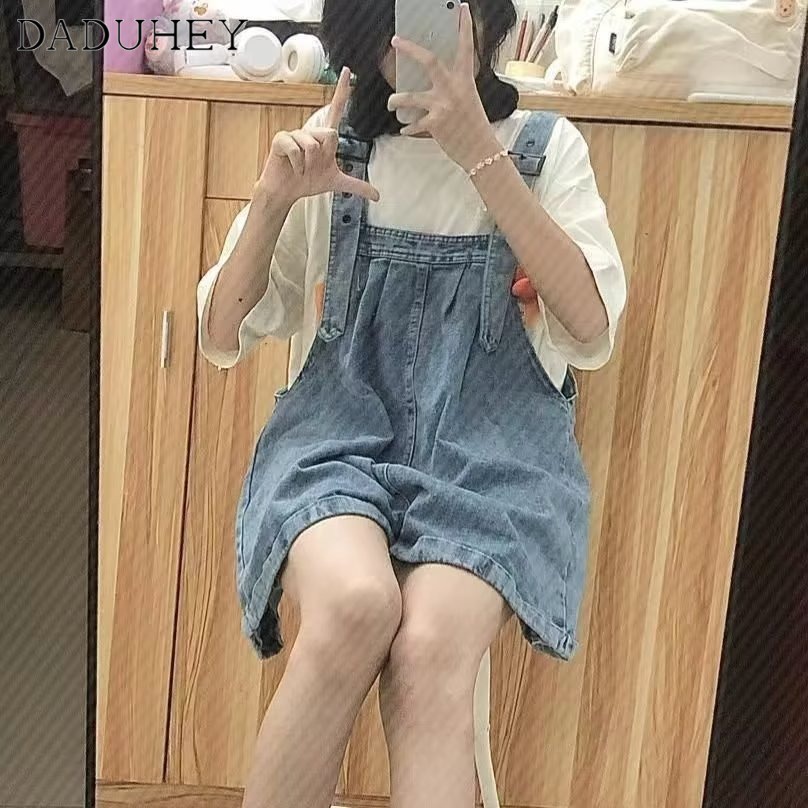 Ảnh Quần short yếm DADUHEY ống rộng thoải mái cạp cao vải mỏng dễ thương thời trang thường ngày phong cách Hàn Quốc 1