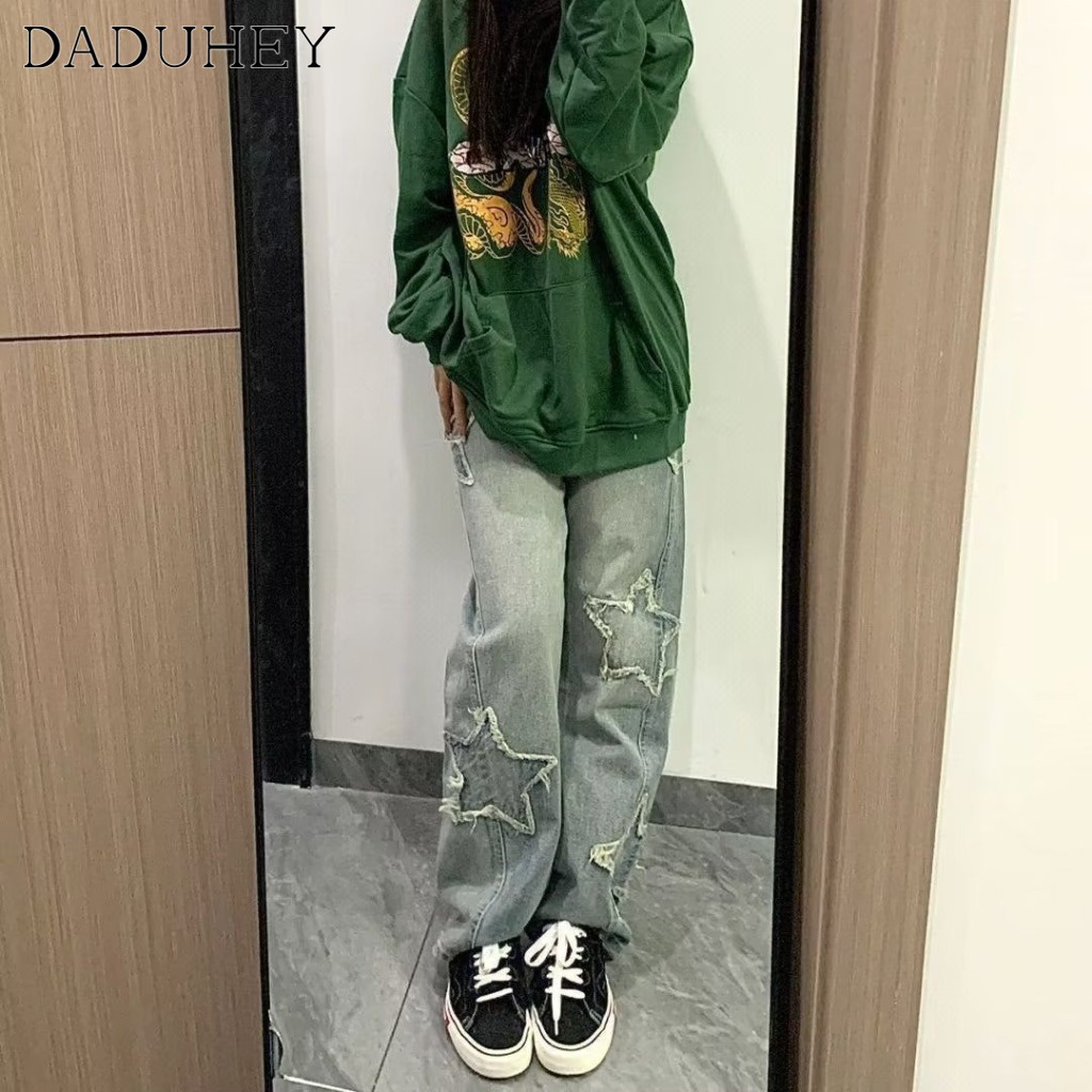 Ảnh Quần jean dài DADUHEY size lớn ống rộng vải giặt hip-hop thời trang đường phố cao cấp kiểu Mỹ 2