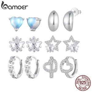 Bamoer Bông Tai Bạc 925 Hình Ngôi Sao / Trái Tim Đính Đá Mặt Trăng Thời Trang Cho Nữ
