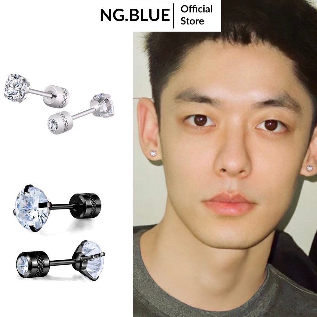 Khuyên tai nam nữ đính đá zircon chốt trụ đá thép titan không gỉ bông tai đính đá bạc nụ kim cương nhân tạo KT23