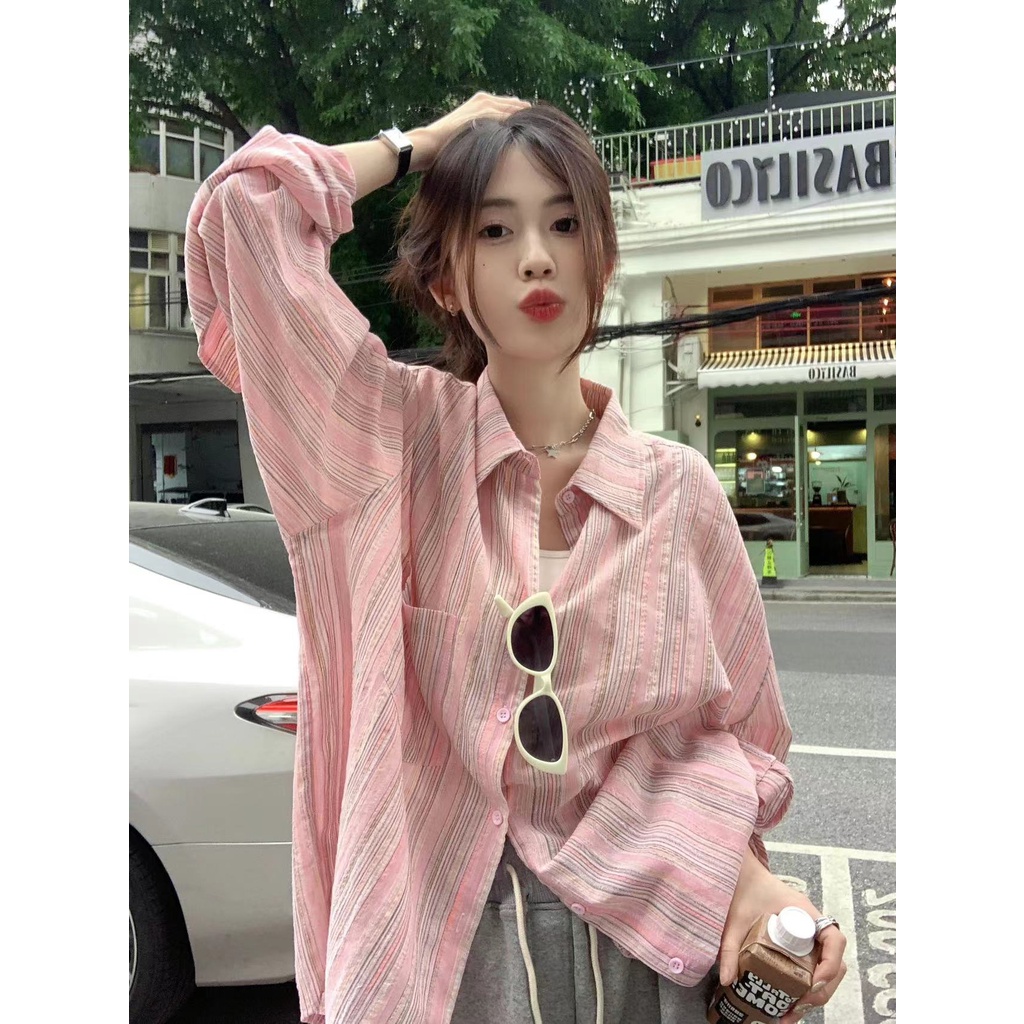 SUXI Áo Sơ Mi Tay Dài Chống Nắng Dáng Rộng Phong Cách Hàn Quốc Thời Trang Mùa Hè Cho Nữ
