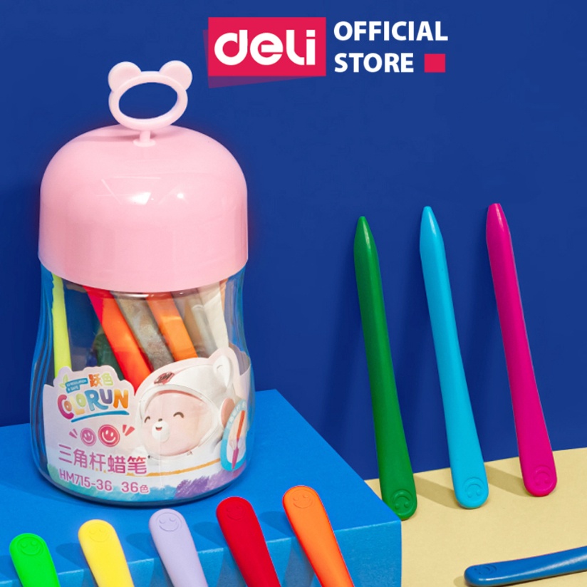 Bút sáp màu hữu cơ gấu con Deli - An toàn cho bé, không vấy bẩn tay - 12/24/36 màu - Tô màu, vẽ tranh học sinh trẻ em