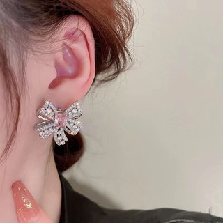 Khuyên Tai Cao Cấp Đính Nơ Hồng Thiết Kế Đơn Giản Sang Trọng Hợp Thời Trang