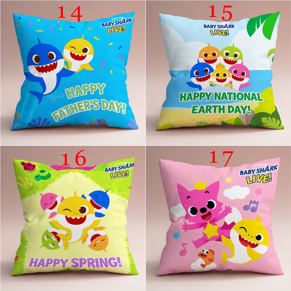 Vỏ gối Baby Shark In hình một mặt Vỏ gối sofa phòng khách Xe hơi Quà tặng Đệm Trang trí nội thất Quà tặng cho trẻ em (Không có lõi)