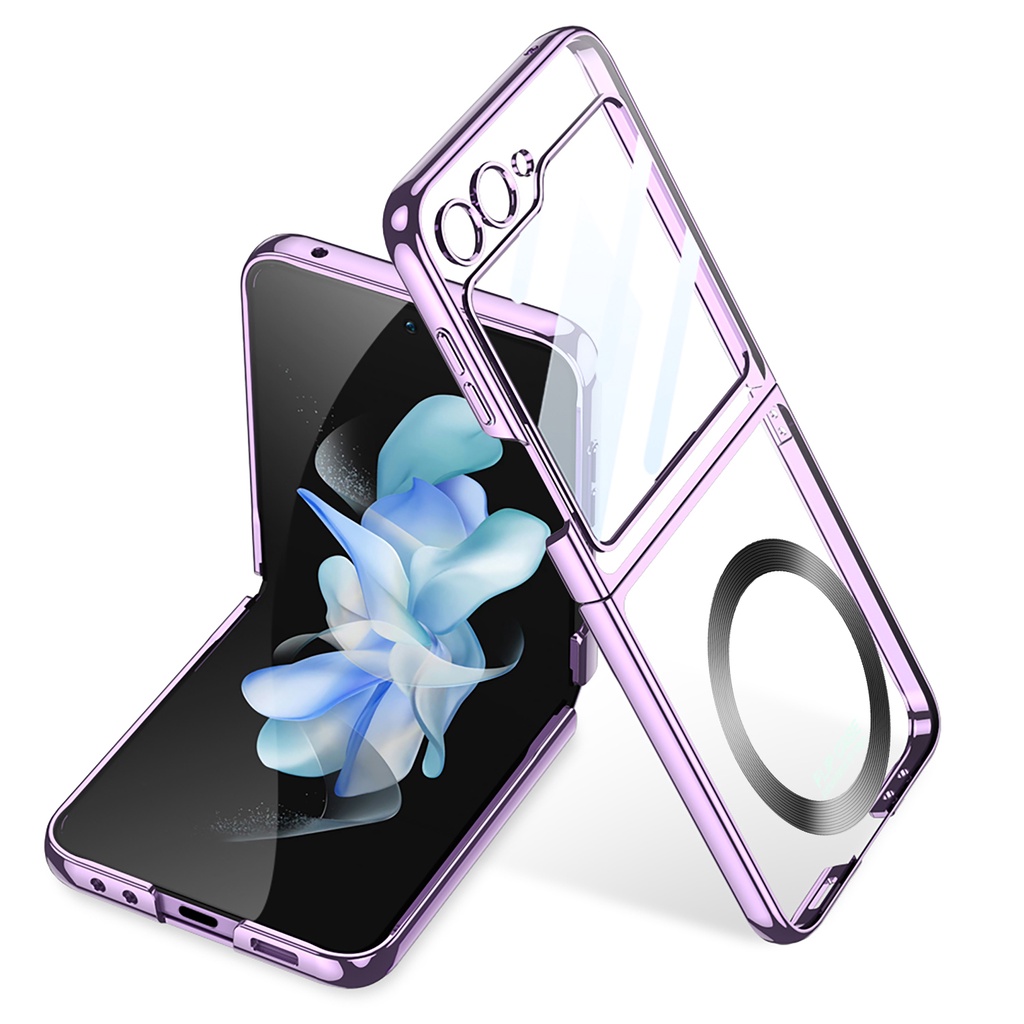 Vỏ điện thoại trong suốt mạ điện cho samsung galaxy z flip 5 flip5 5g trong suốt vỏ bảo vệ chống va đập cứng siêu mỏng