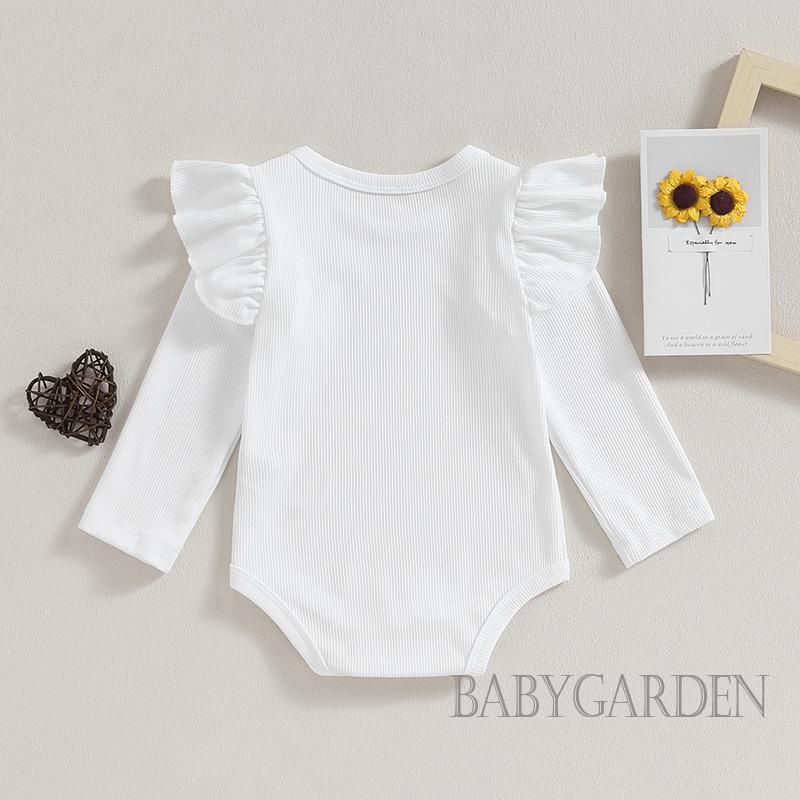 // -baby Girl fall romper ruffle dài tay áo phi hành đoàn cổ rắn màu bộ đồ sơ sinh