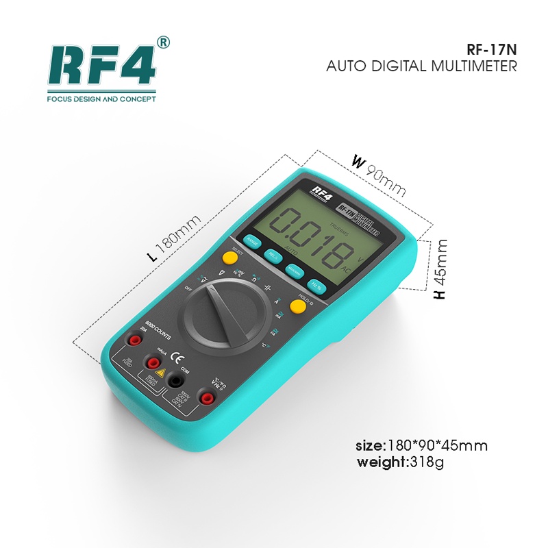 RF4 RF-17N Đồng hồ vạn năng đa chức năng Digita Tự động kiểm tra nhiệt độ Transistor Tester Eser Kẹp Đồng hồ vạn năng
