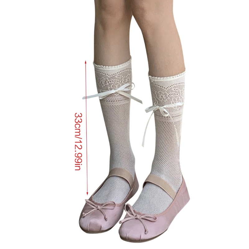 King summer hollow-out lace calf socks sweet bowknot student girl stockings for women