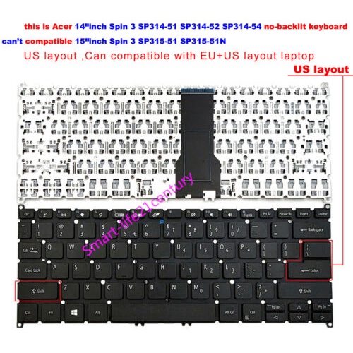 Clavier AZERTY Original De Remplacement Pour Acer Spin 3 SP314-54/SP314-54N - Neuf