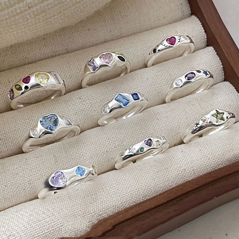 Nhẫn Hở Mạ Vàng / Bạc Y2K Đính Đá Zircon Có Thể Điều Chỉnh Kích Thước