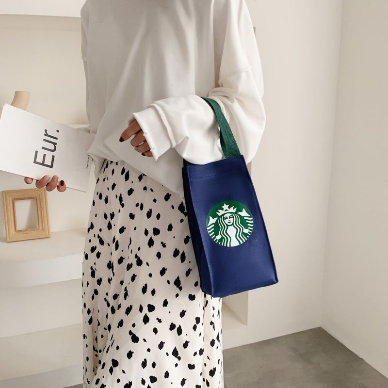 Túi xách vải canvas giữ nhiệt đựng bình nước, cốc, ô Starbucks