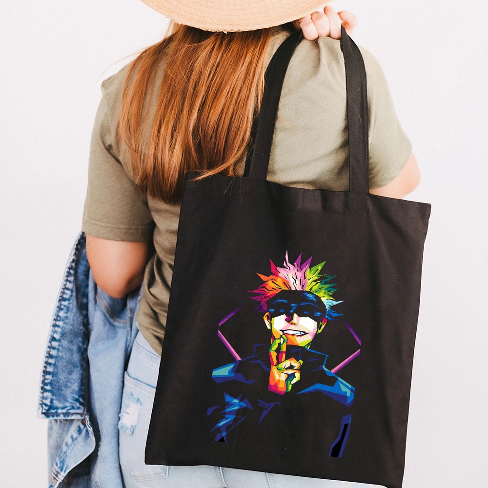 Túi Xách Đeo Vai Vải Canvas Cotton In Hình Anime Yuji Jujutsu Kaisen Satoru Gojo Phong Cách Harajuku Có Thể Tái Sử Dụng Cho Nữ