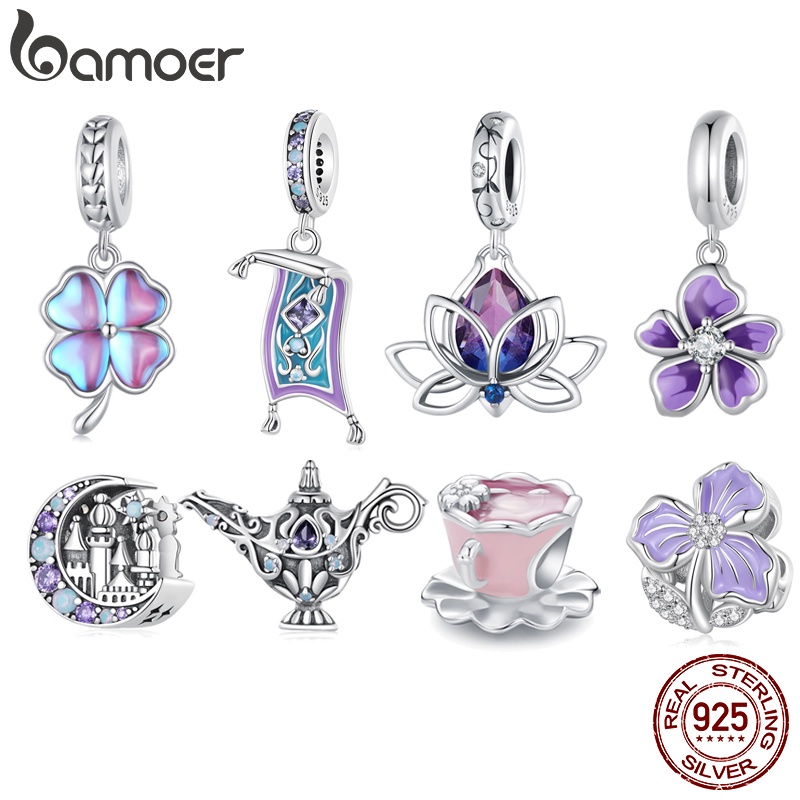 Mặt dây chuyền BAMOER bạc 925 mặt hoa đính đá tím thời trang