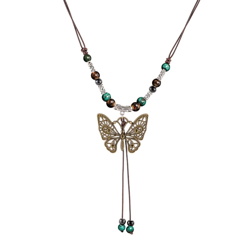 Li Vintage Sáp Dây Handmade Gốm Sứ Hạt Bướm Mặt Dây Chuyền Vòng Cổ Dành Cho Người Yêu Nữ Áo Len Dây Chuyền Thẩm Mỹ Trang Sức